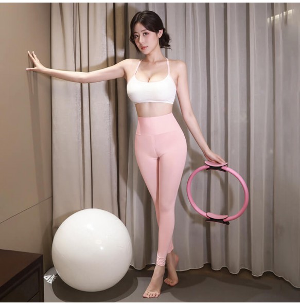 FEE ET MOI - Open-Crotch Fitness Outfit (Pink - White)